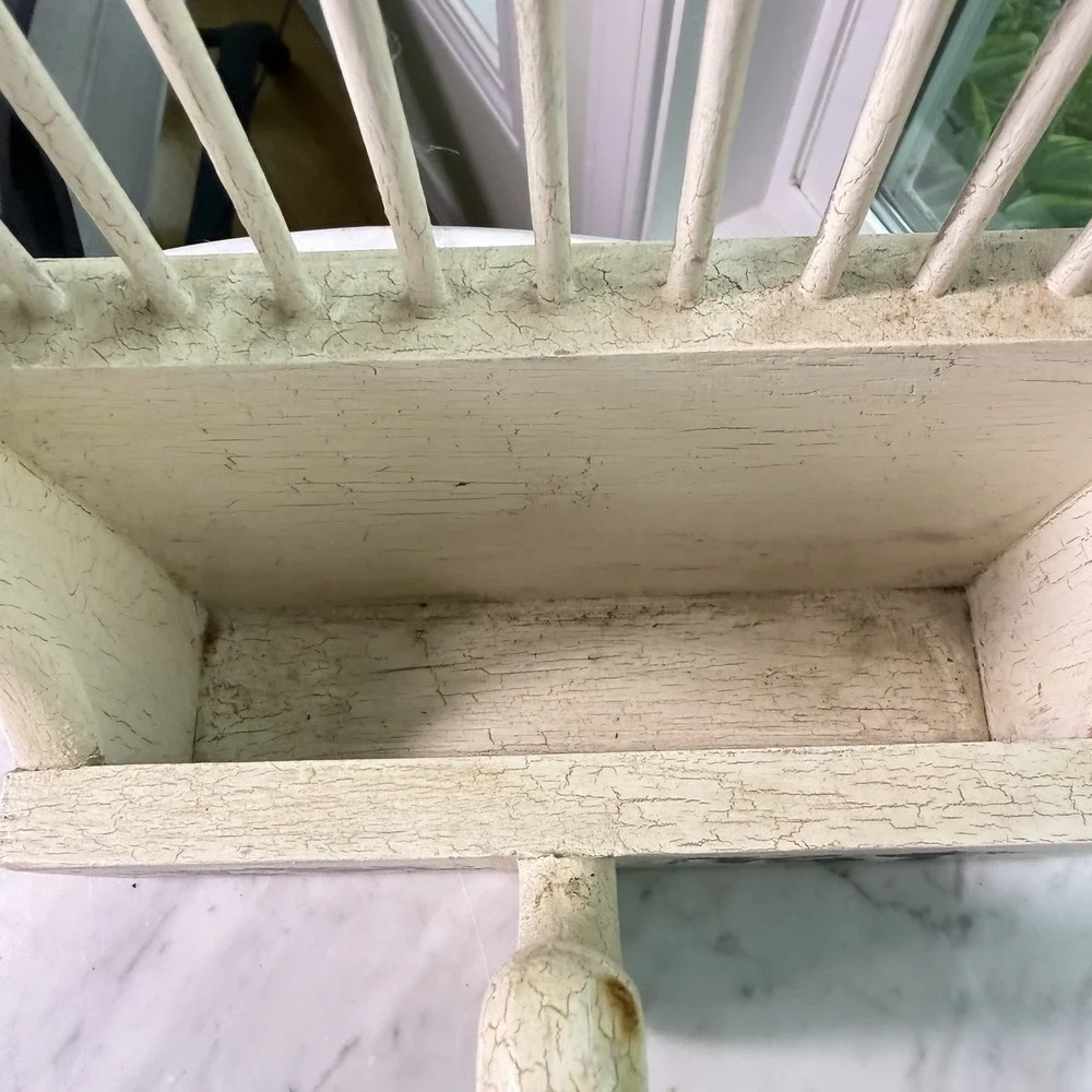 VTG 90s Wooden Crackle Painted Blueberry Scoop Rake Hand Picker Farmhouse White